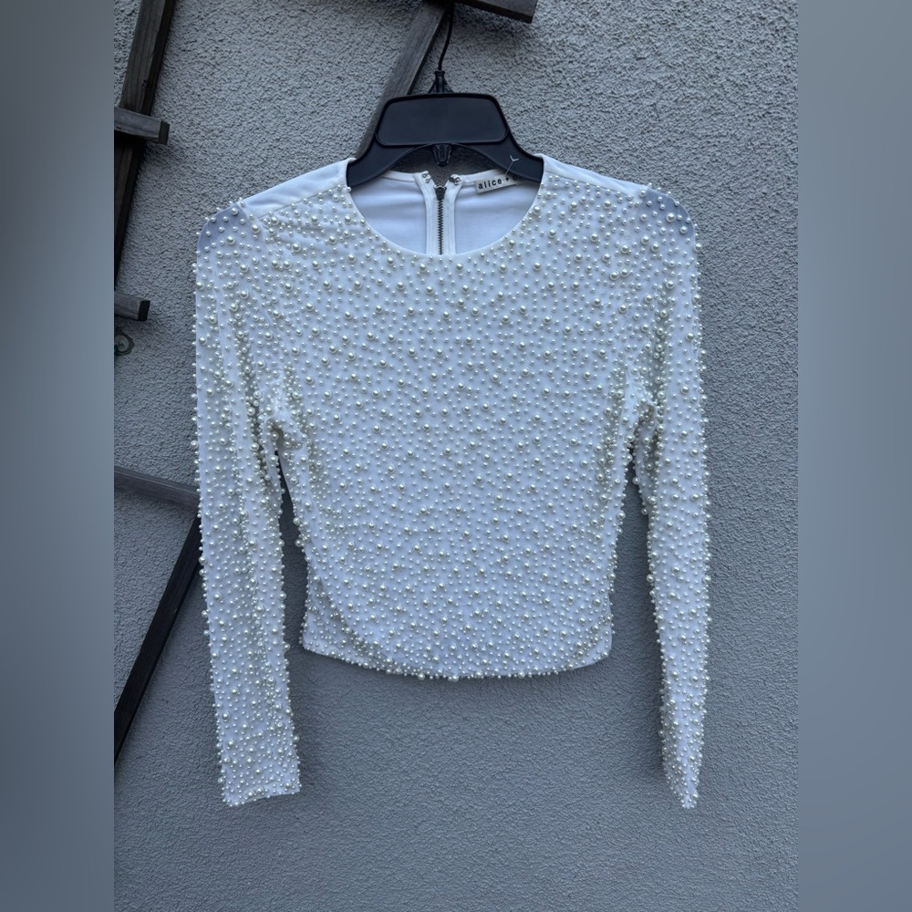 Alice + Olivia Delaina Pearl Embellished Crop Top - Picture 4 of 9